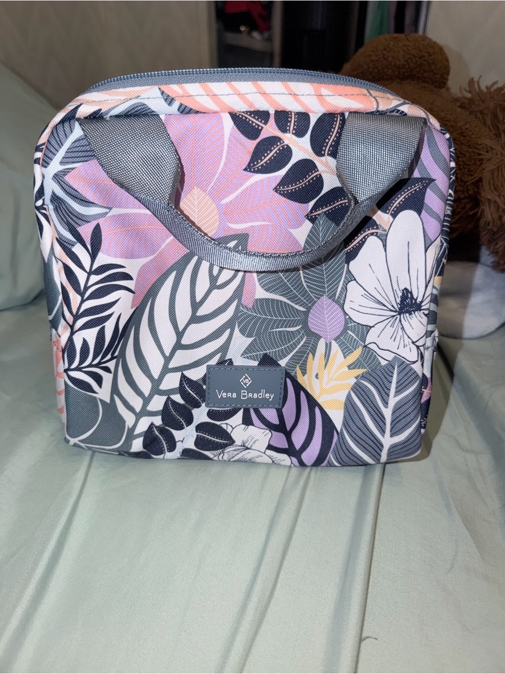 Vera Bradley Gray Pink Floral Cosmetic Case